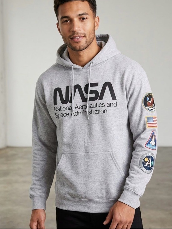 Buzz Aldrin Other - NASA Logo Men’s Size L Gray Pullover Hoodie with Sleeve Print